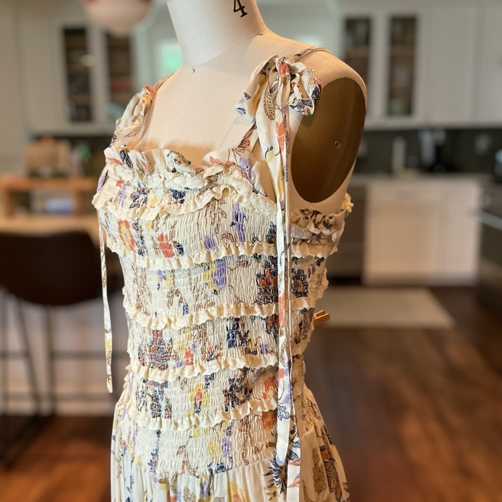 Free People Isla Cream Floral Midi Dress Large - Picture 5 of 13